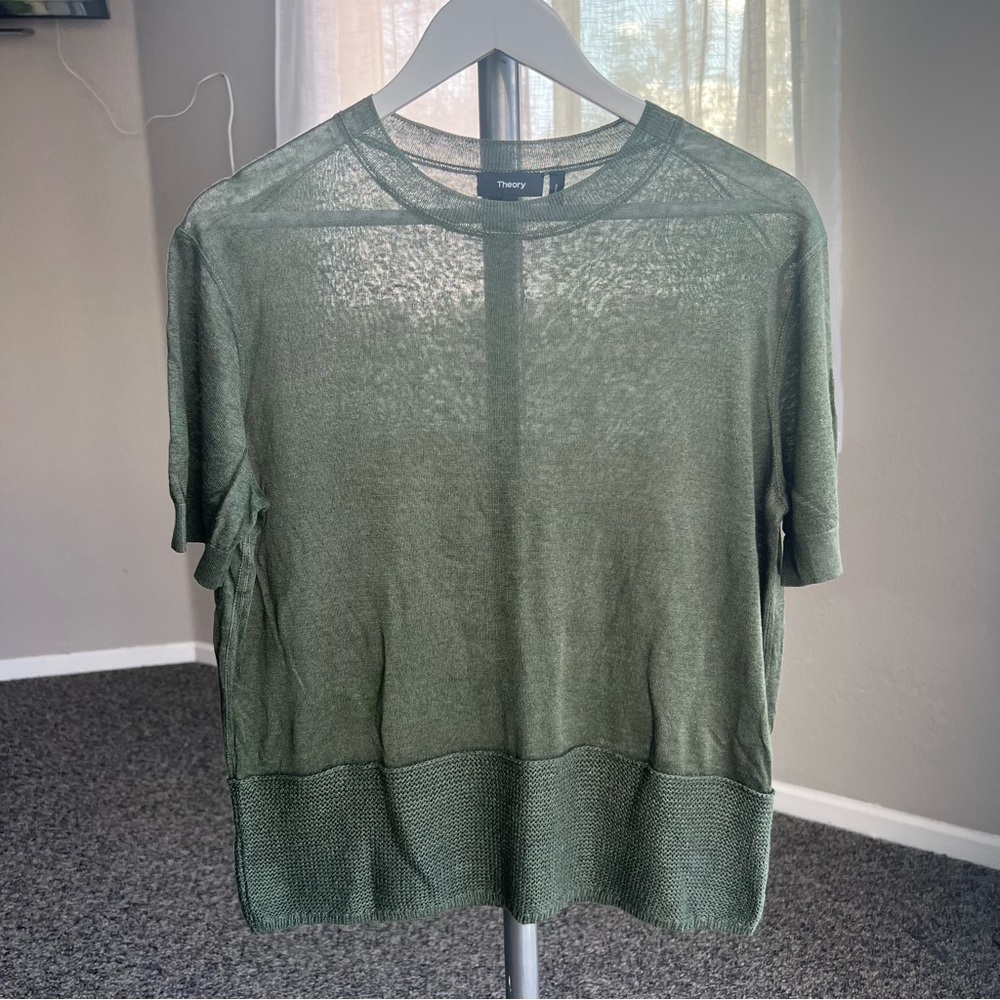 Theory Linen Blend Easy Tee in Clover Green - Picture 2 of 8